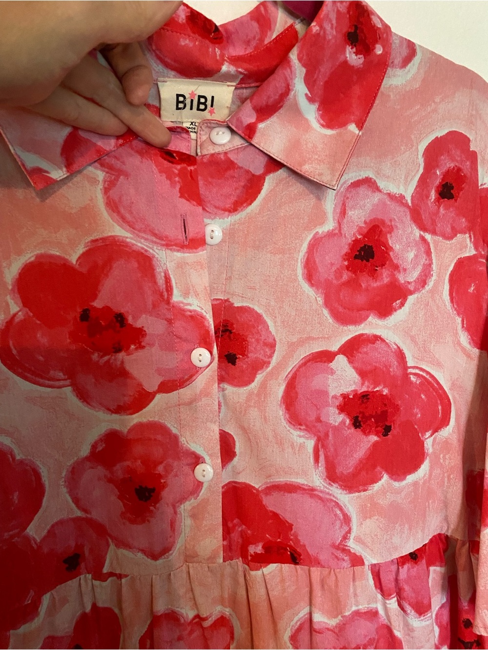 BiBi Pink & Red Floral Button-Up mini dress - Picture 6 of 9